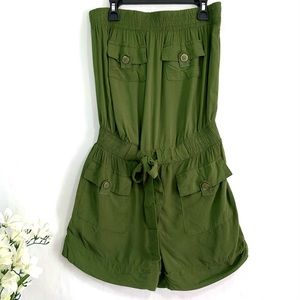 Body Central Women's Olive Green Strapless Romper - Size Large (Juniors)